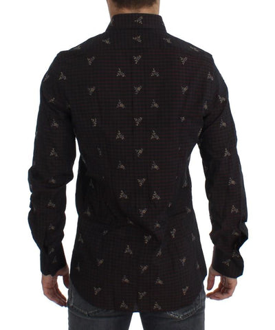 Red Floral Embroidered Slim Fit GOLD Shirt