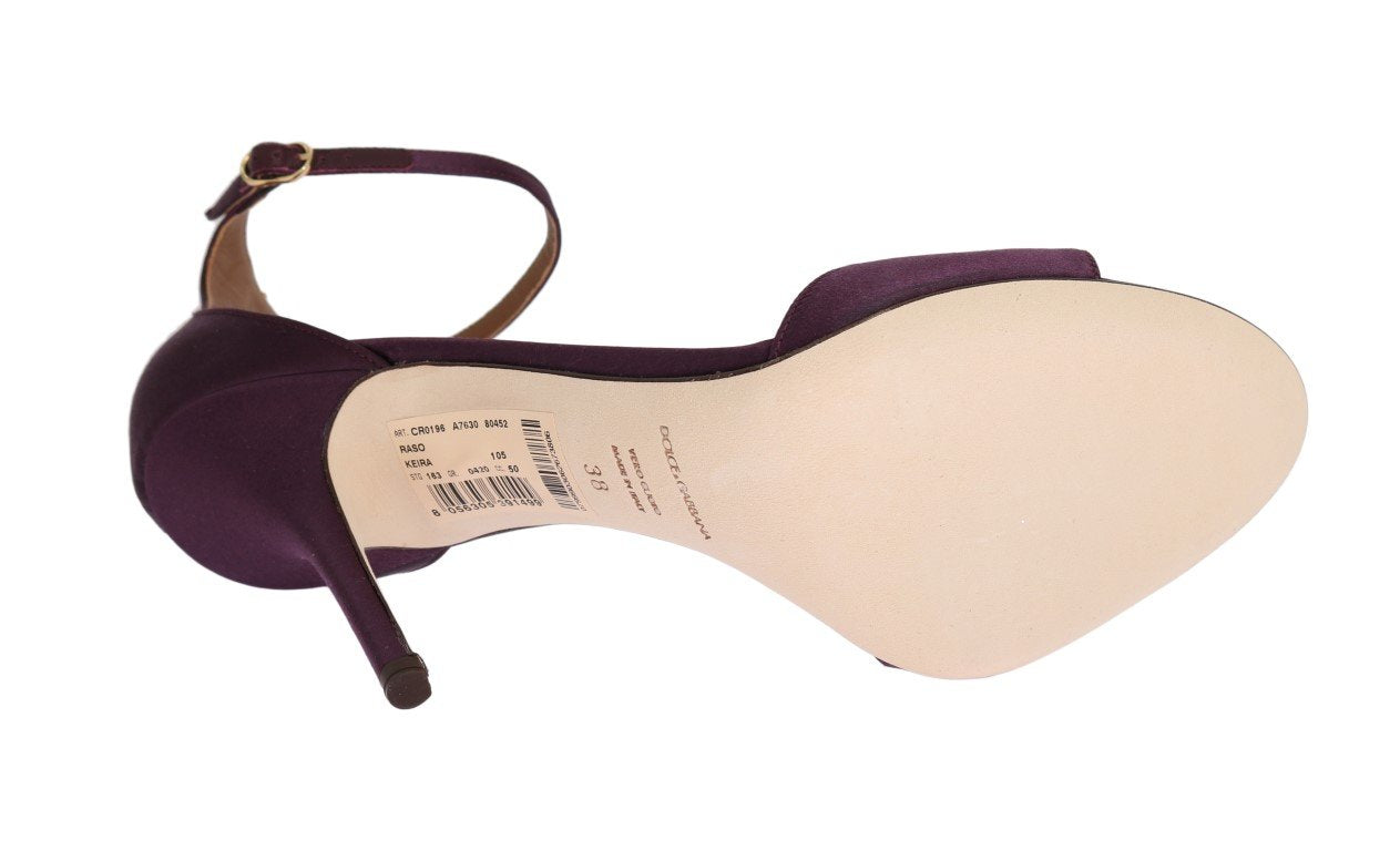 Purple Satin Ankle Strap Heels Pumps