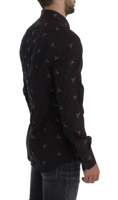 Red Floral Embroidered Slim Fit GOLD Shirt