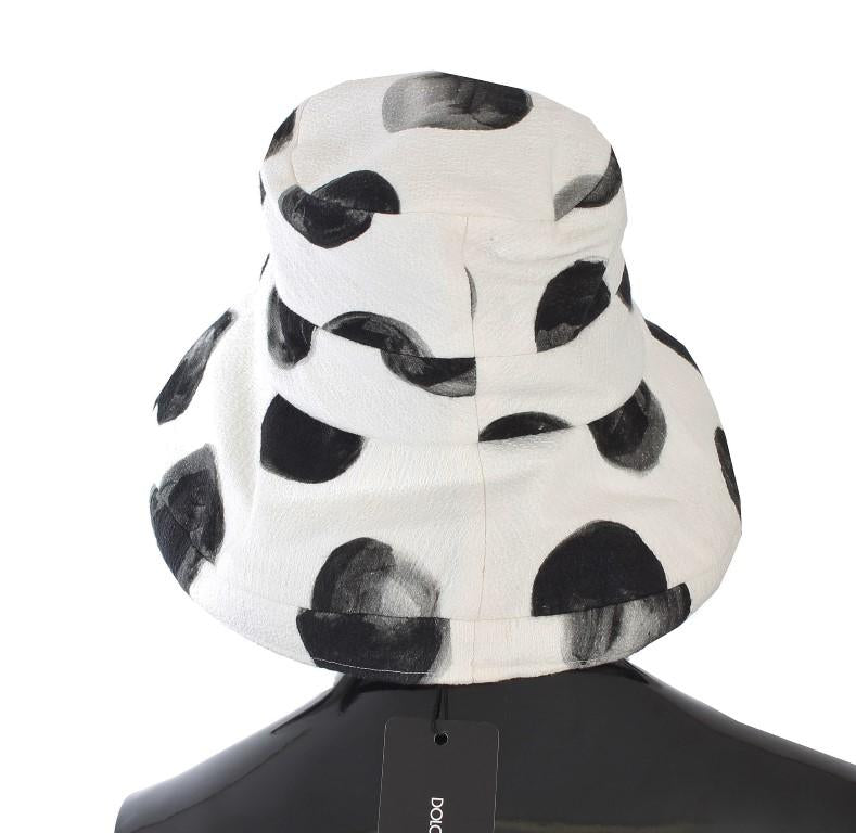 White Painted Polka Dot Print Cotton Hat