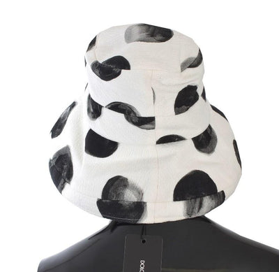 White Painted Polka Dot Print Cotton Hat