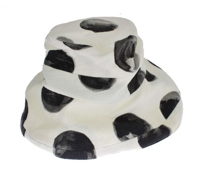 White Painted Polka Dot Print Cotton Hat