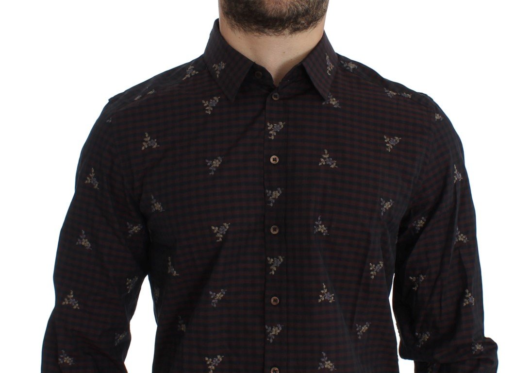 Red Floral Embroidered Slim Fit GOLD Shirt