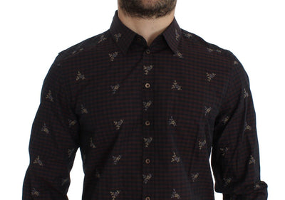 Red Floral Embroidered Slim Fit GOLD Shirt