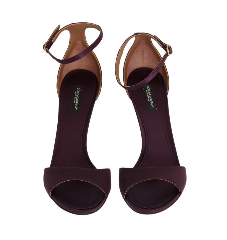 Purple Satin Ankle Strap Heels Pumps