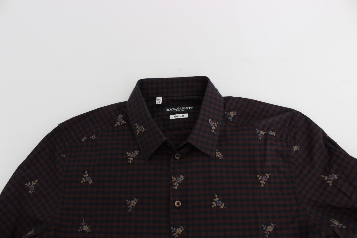 Red Floral Embroidered Slim Fit GOLD Shirt