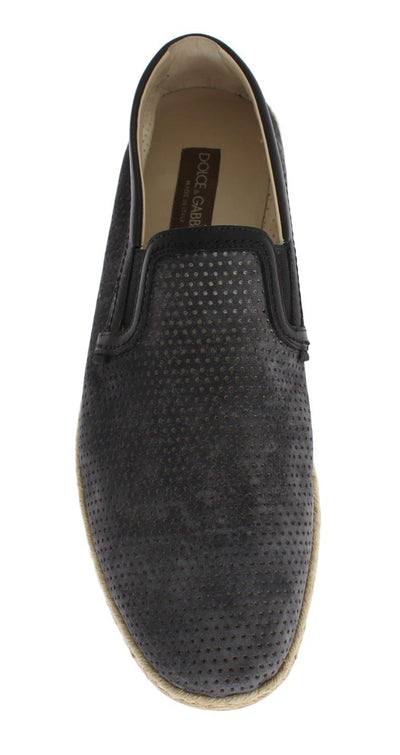 Gray Black Leather Breathable Loafers