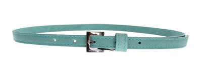 Green Leather Silver Buckle Logo Belt