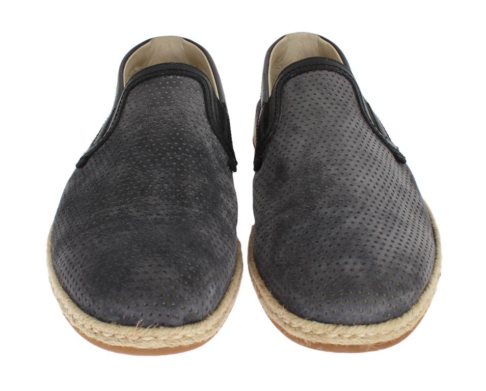 Gray Black Leather Breathable Loafers