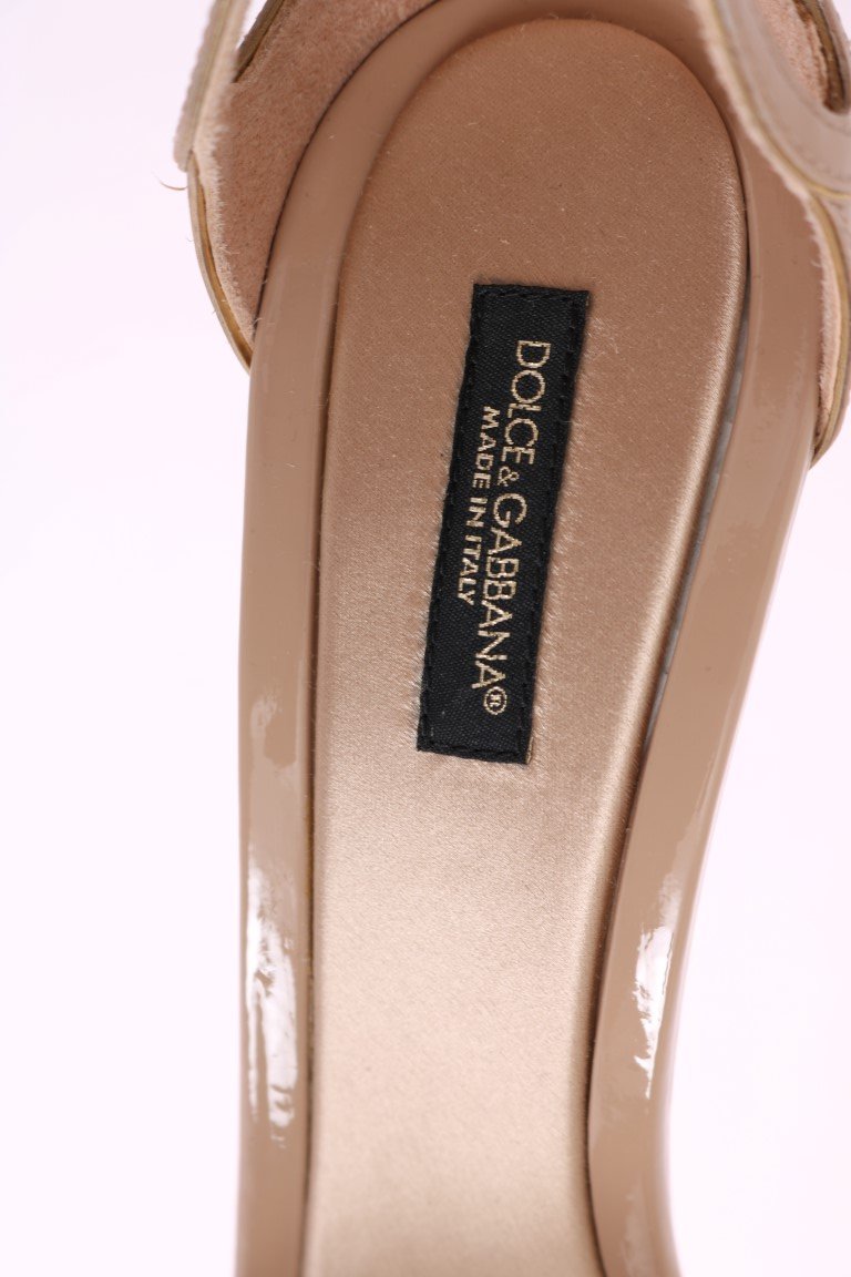 Beige Patent Leather Heels Pumps
