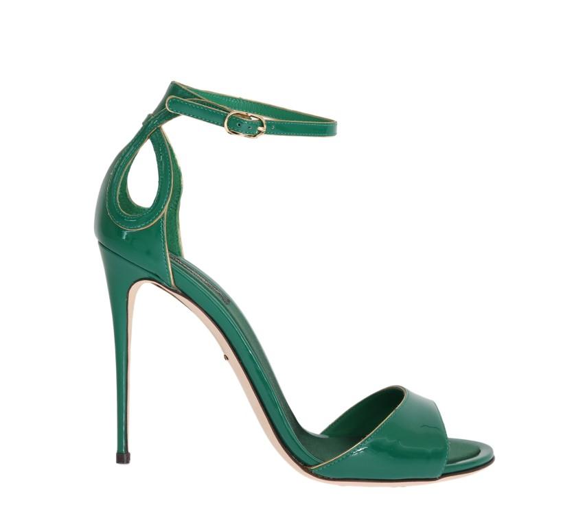 Green Gold Patent Leather Heels Pumps