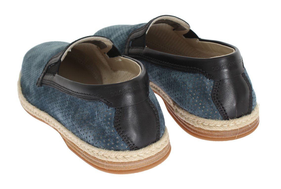 Blue Black Leather Breathable Loafers