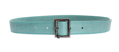 Green Leather Silver Buckle Logo Belt