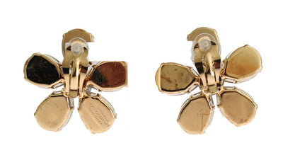 Gold Brass Floral Blue Crystal Large Clip On Sicily Earring