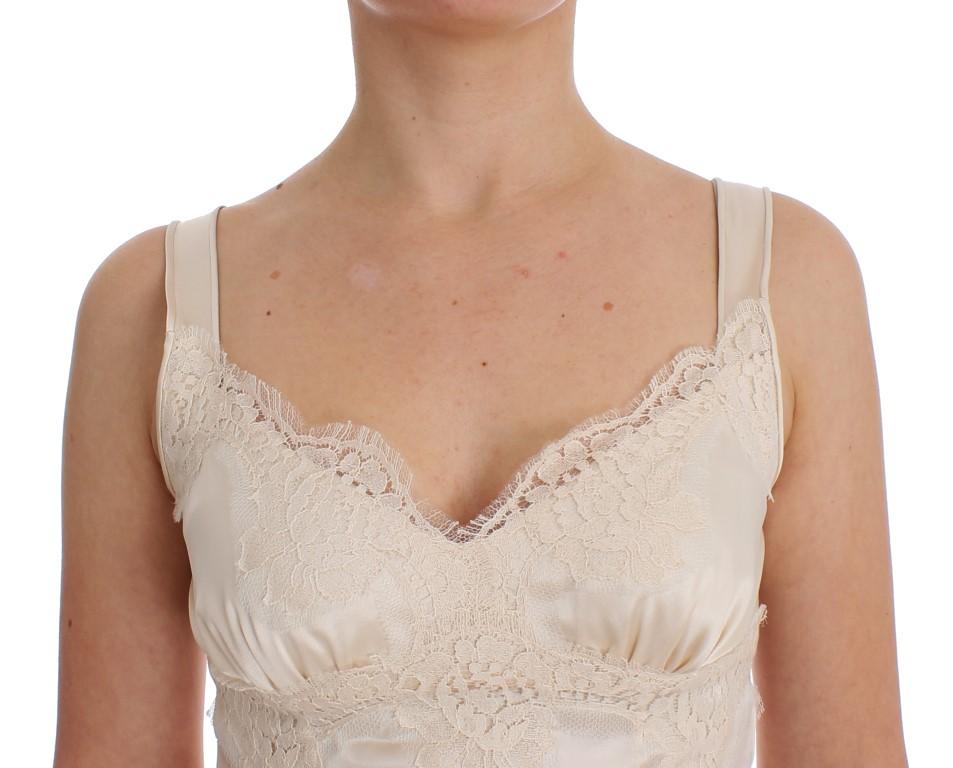 Beige Silk Stretch Lace Tank Top T-shirt