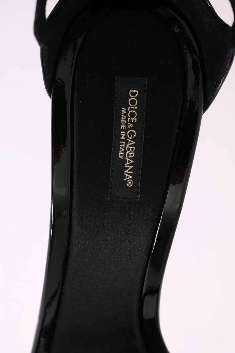 Black Patent Leather Satin Heels Pumps