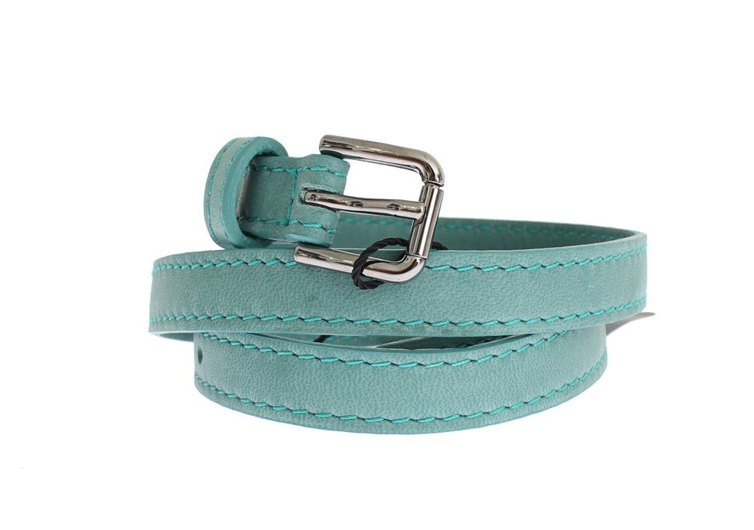 Green Leather Silver Buckle Logo Belt
