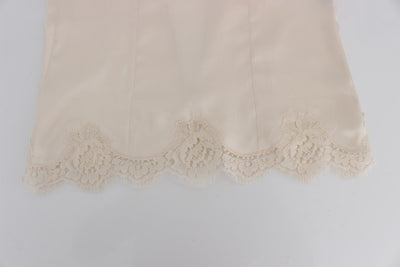 Beige Silk Stretch Lace Tank Top T-shirt