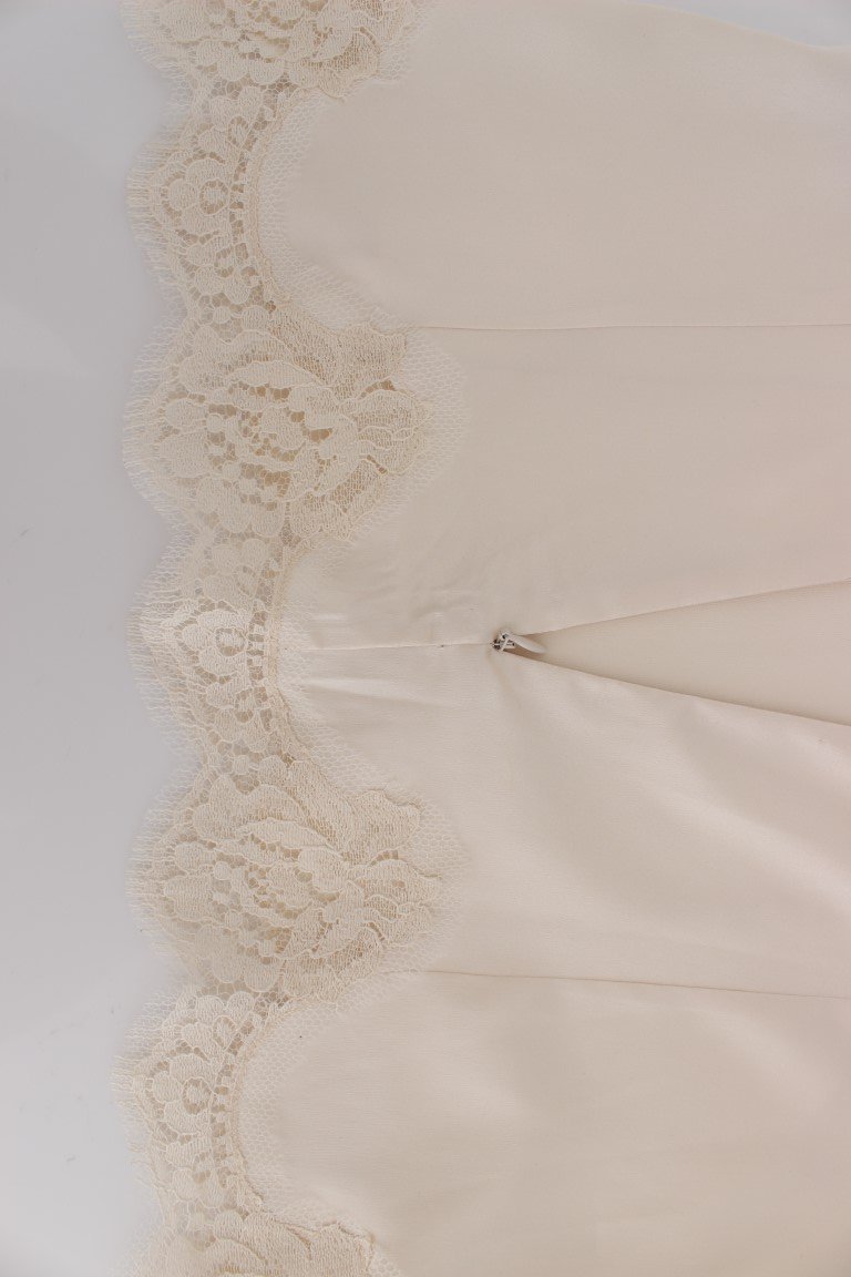 Beige Silk Stretch Lace Tank Top T-shirt