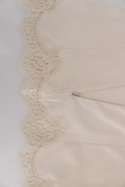 Beige Silk Stretch Lace Tank Top T-shirt