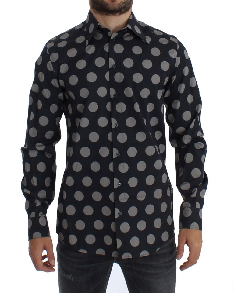 Blue Gray Polka Slim Fit GOLD Mens Shirt
