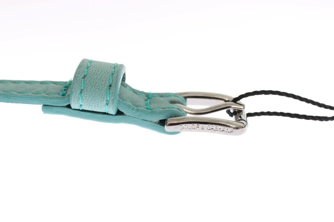 Green Leather Silver Buckle Logo Belt