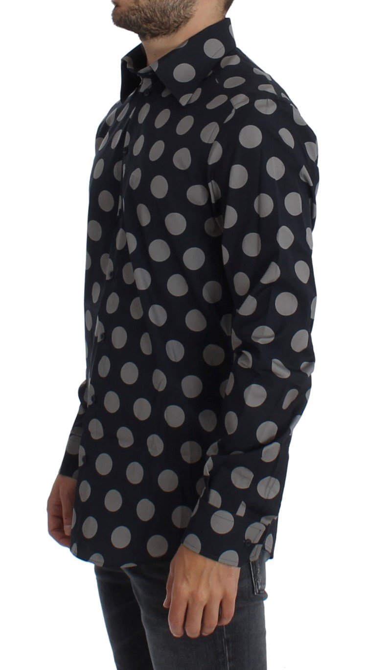 Blue Gray Polka Slim Fit GOLD Mens Shirt
