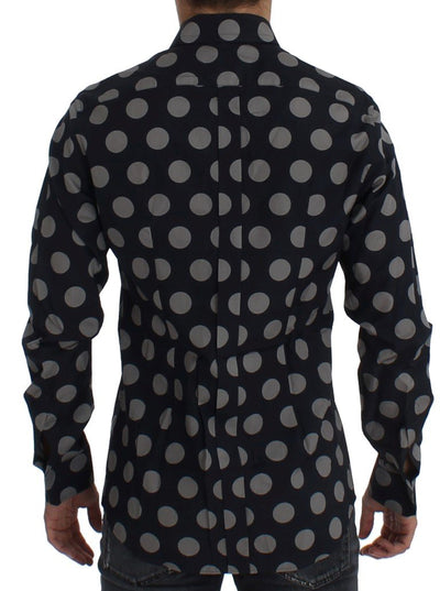 Blue Gray Polka Slim Fit GOLD Mens Shirt