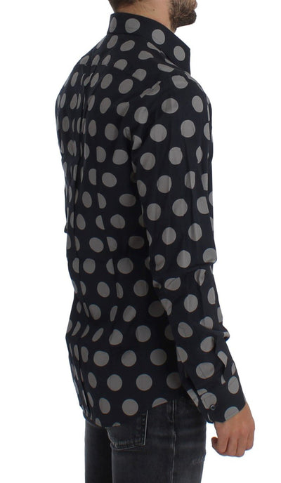 Blue Gray Polka Slim Fit GOLD Mens Shirt