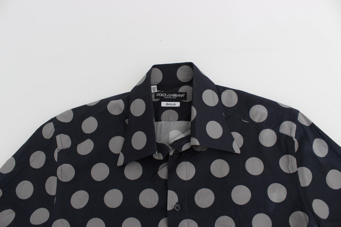 Blue Gray Polka Slim Fit GOLD Mens Shirt