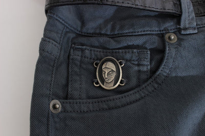 Blue Cotton Blend Slim Fit High Waist Jeans