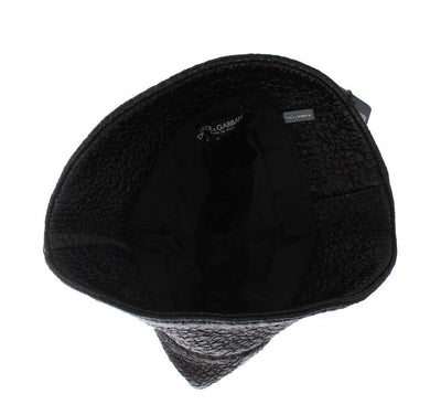 Black Patterned Rayon Wool Hat
