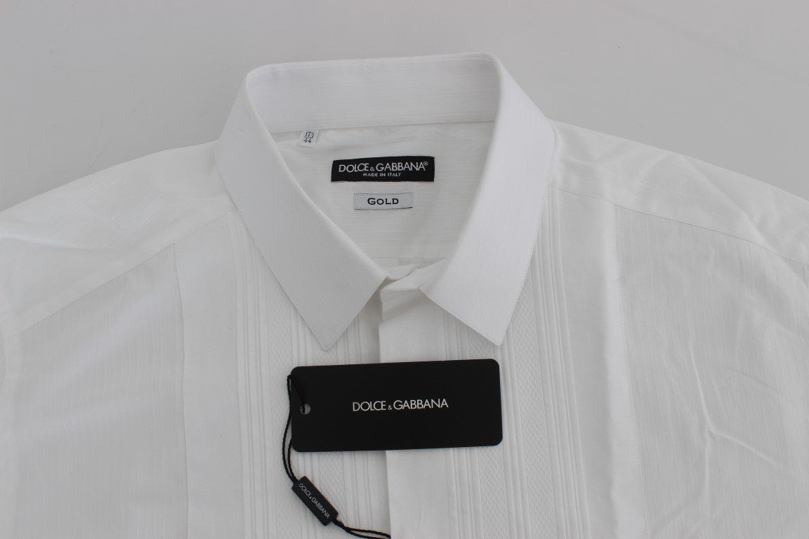 White Cotton Slim GOLD Tuxedo Smoking Shirt