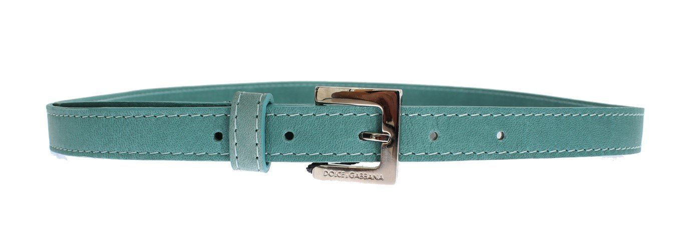 Green Leather Silver Buckle Logo Belt