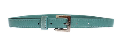 Green Leather Silver Buckle Logo Belt