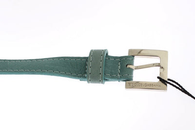 Green Leather Silver Buckle Logo Belt