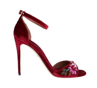Bordeaux Velvet Crystal Heels Pumps