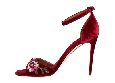 Bordeaux Velvet Crystal Heels Pumps