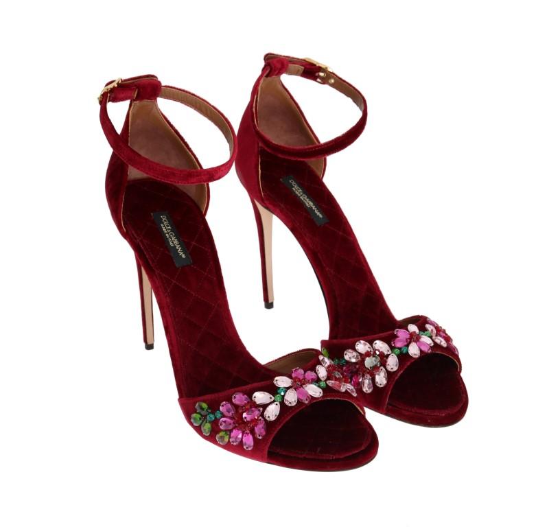 Bordeaux Velvet Crystal Heels Pumps