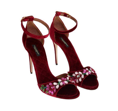 Bordeaux Velvet Crystal Heels Pumps