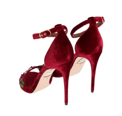 Bordeaux Velvet Crystal Heels Pumps