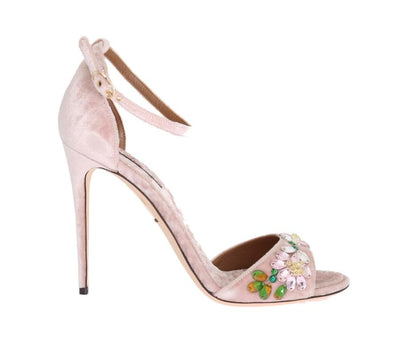 Pink Velvet Crystal Heels Pumps