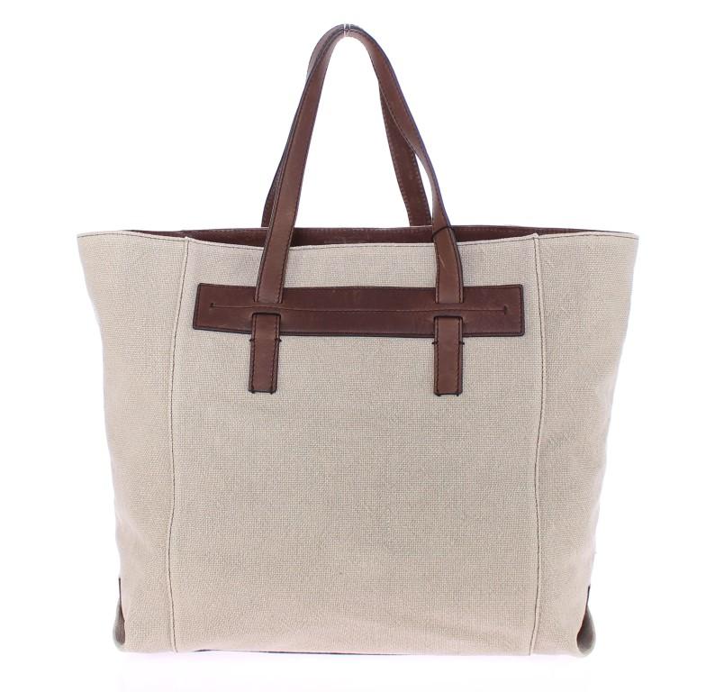 Brown Linen Leather Gym Travel Tote Bag