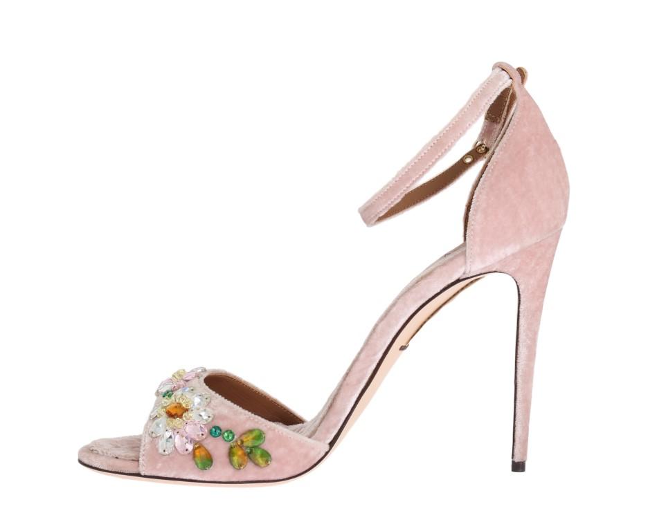 Pink Velvet Crystal Heels Pumps