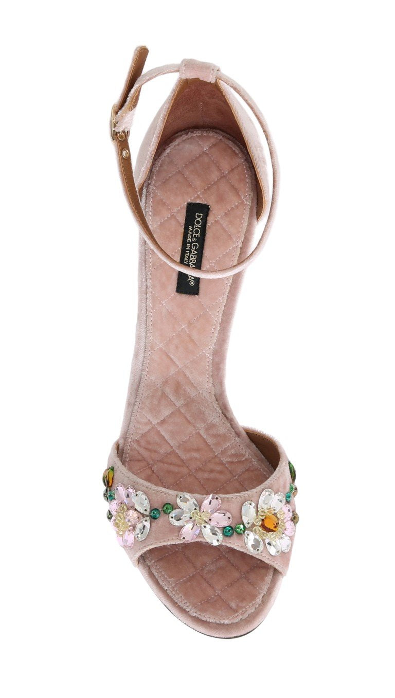 Pink Velvet Crystal Heels Pumps