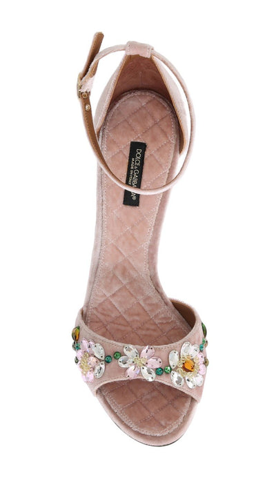 Pink Velvet Crystal Heels Pumps