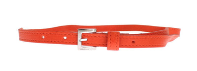 Orange Leather Silver Buckle Logo Belt