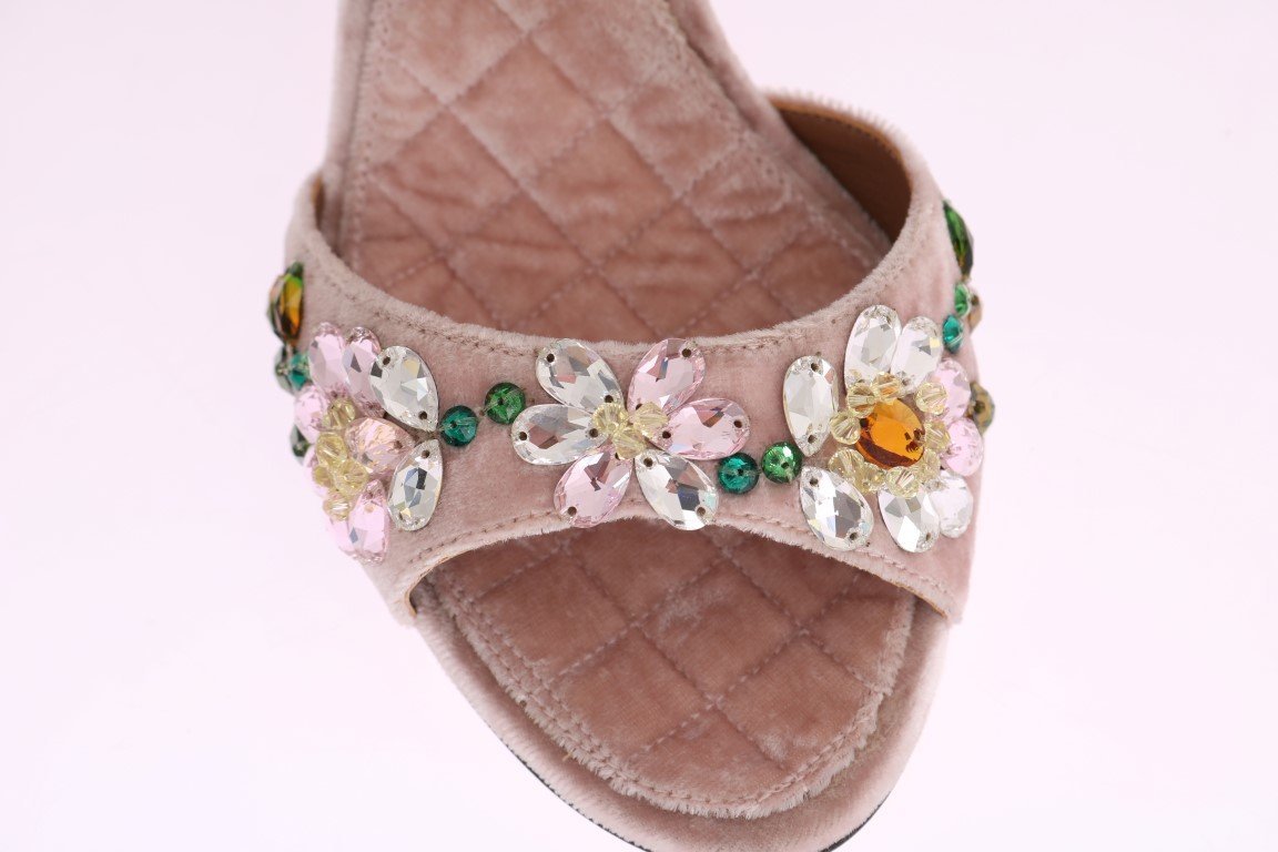 Pink Velvet Crystal Heels Pumps
