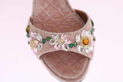 Pink Velvet Crystal Heels Pumps