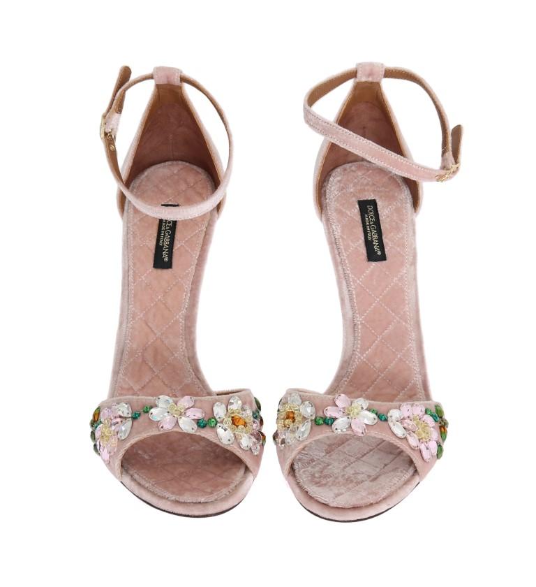 Pink Velvet Crystal Heels Pumps